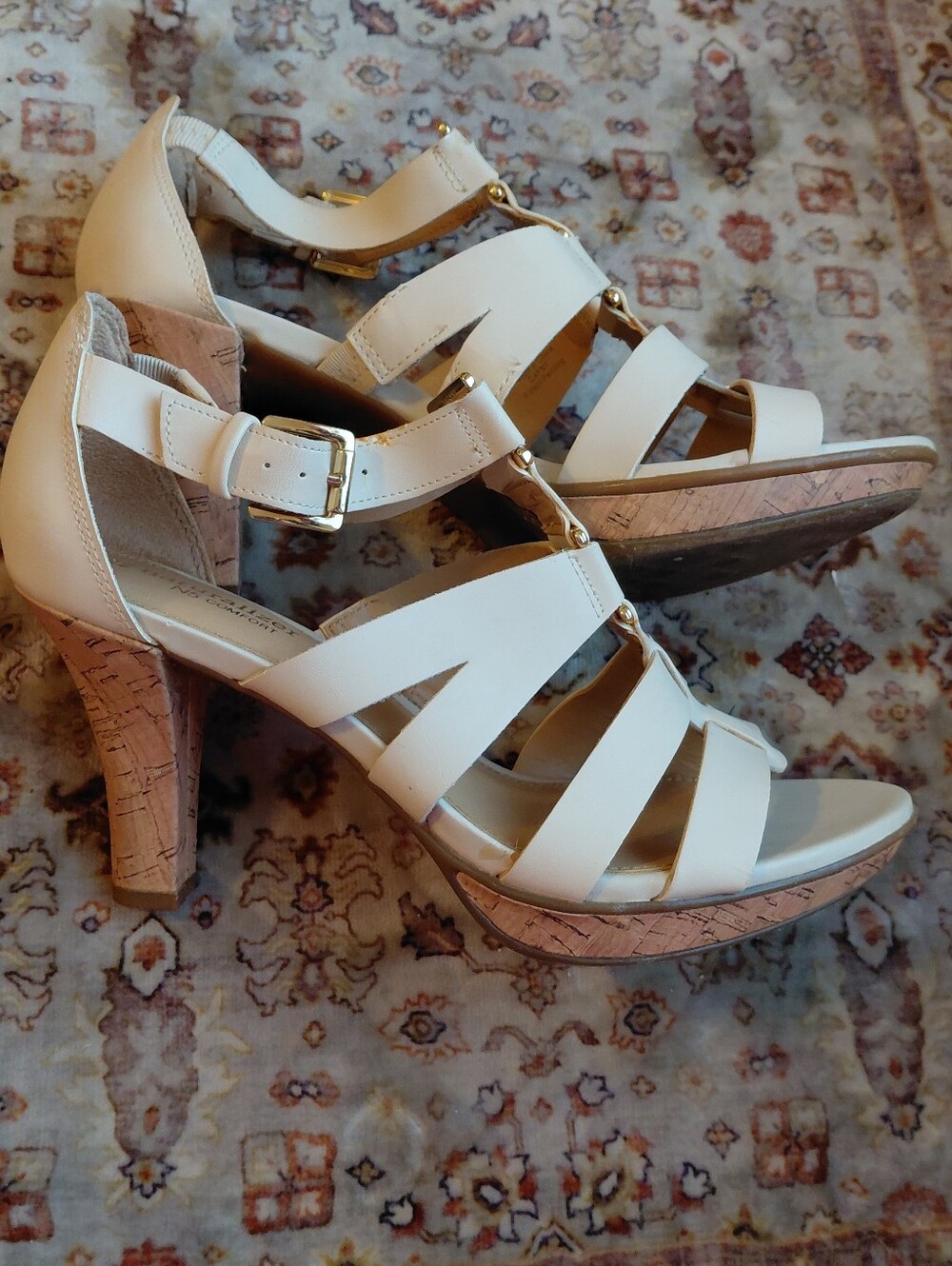 Strap Cream Corkscrew Heel Platform Sandals